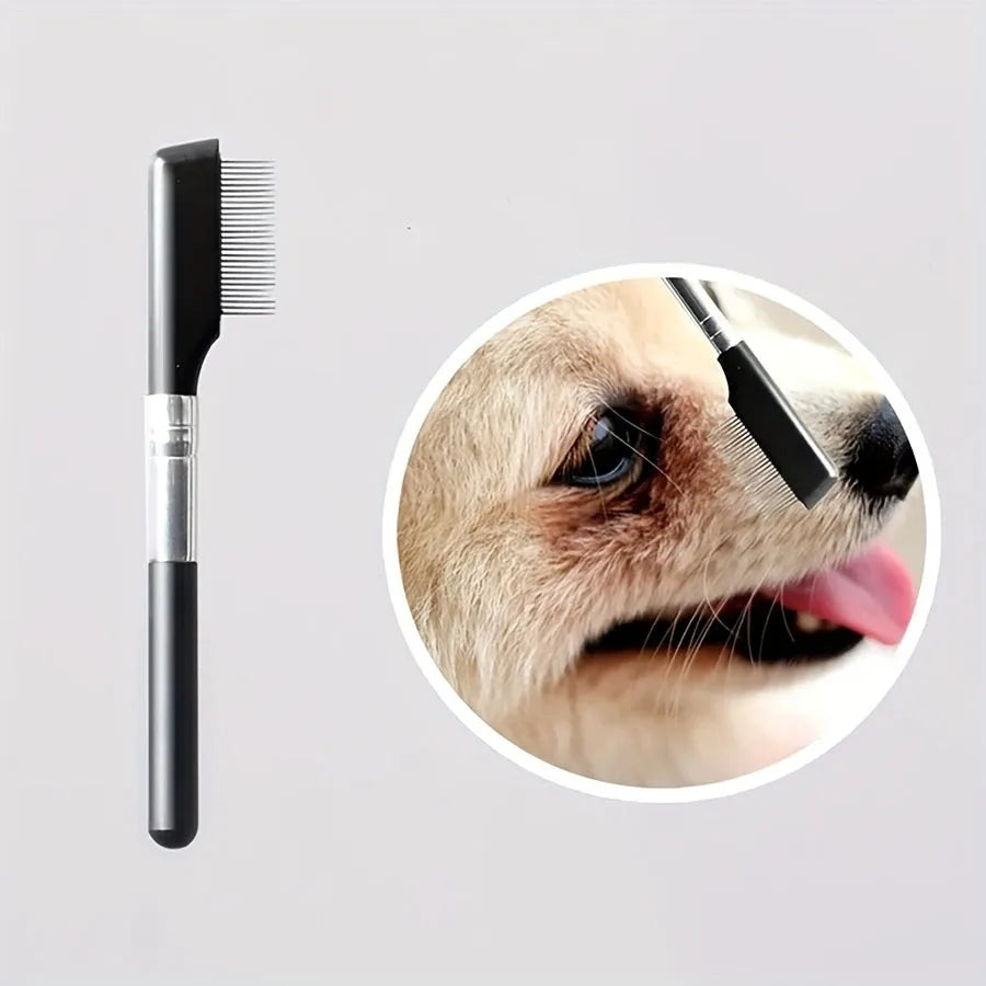 Black pet grooming brush with soft silicone bristles and comb section for dogs and cats