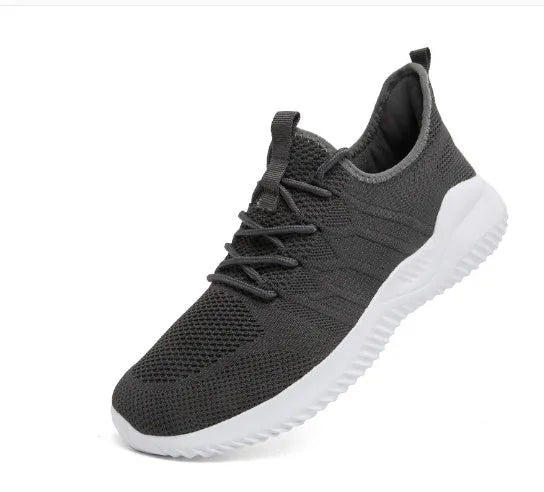 Men's black and white mesh sneakers with lace-up closure and round toe design