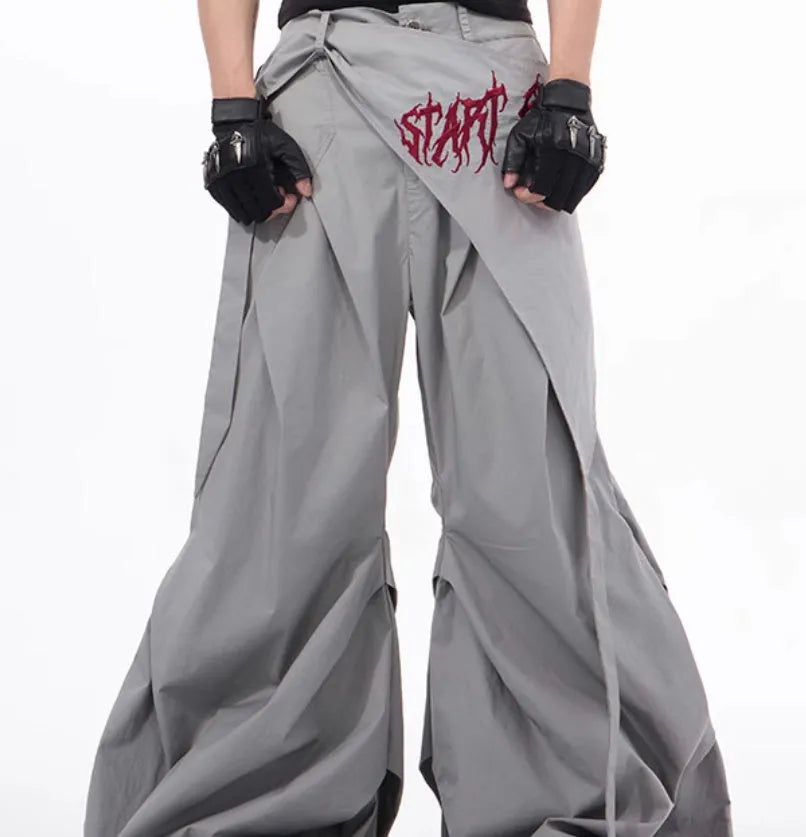 Boys' wide-leg function pants in Korean style, available in black or grey solid colours
