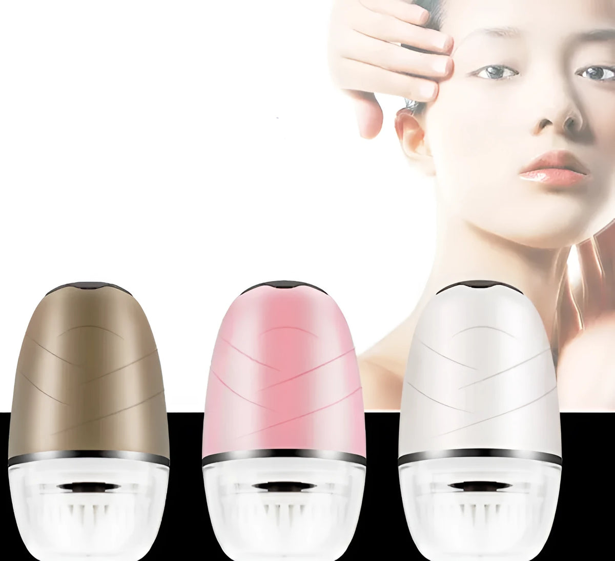 Rechargeable electric facial cleansing instrument in Golden, Pink, or White for household pore cleaning and face washing.