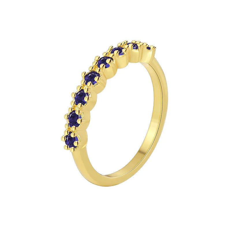 Copper women's ring with gold blue zircon centre geometry shape light luxury style