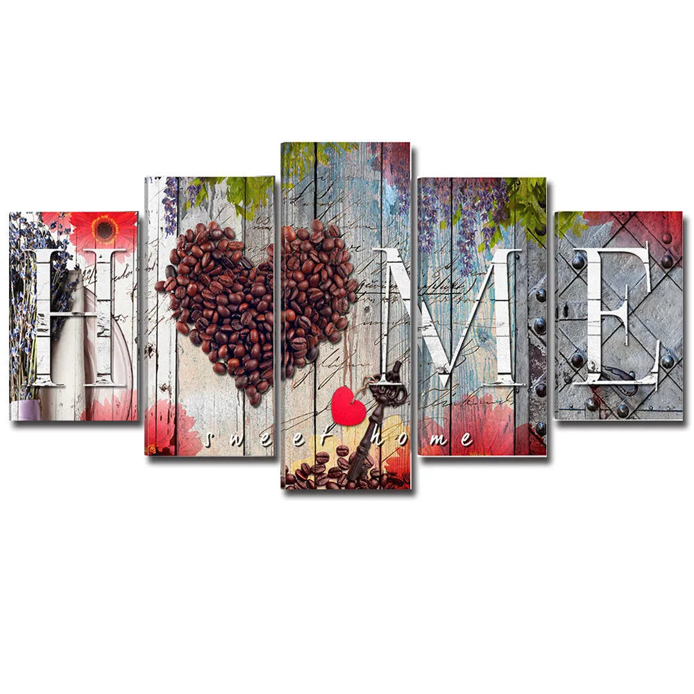 Red Home Sweet Home oil painting decoration board set with five unframed canvas panels in size S