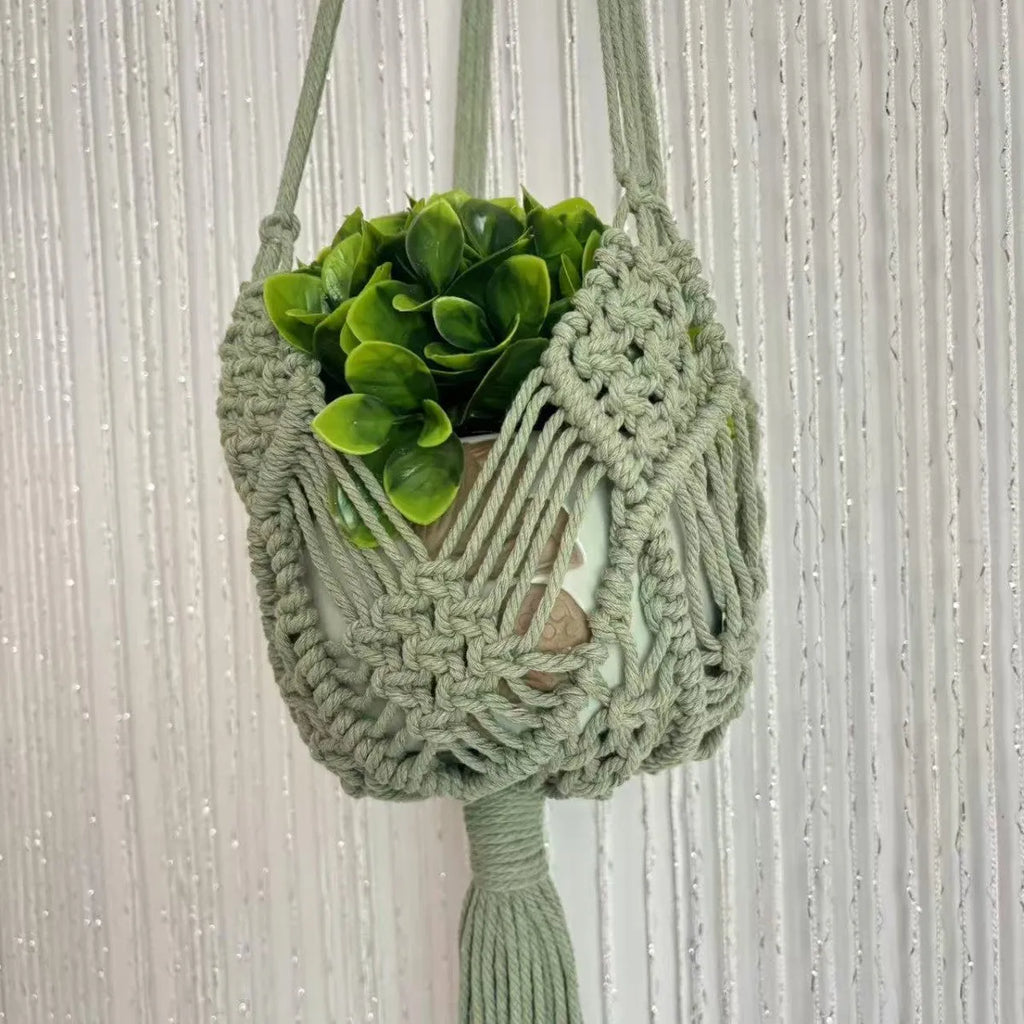 Hand-woven polyester cotton flower pot in brown colour with textured surface for indoor plant display