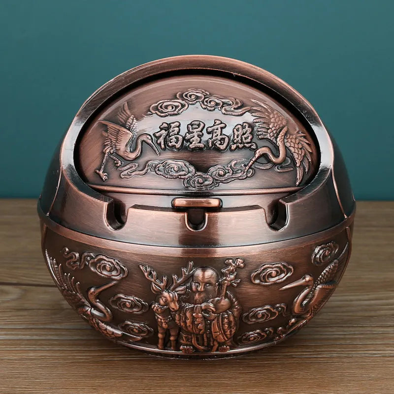 Bronze decorative ashtray with smoke extinguishing slot featuring traditional dragon design