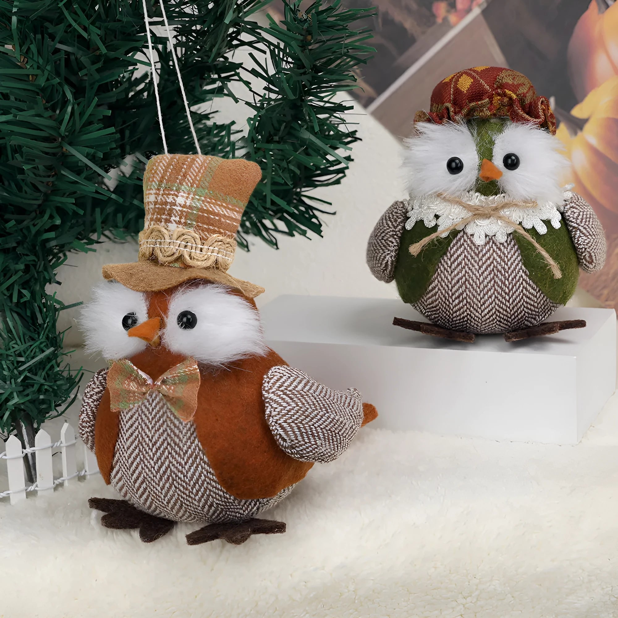 Orange and green harvest owl pendant ornament made from polyester cloth for Thanksgiving decoration