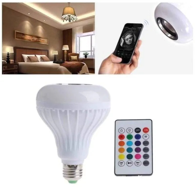 White Bluetooth LED bubble lamp bulb with E27 base and remote control