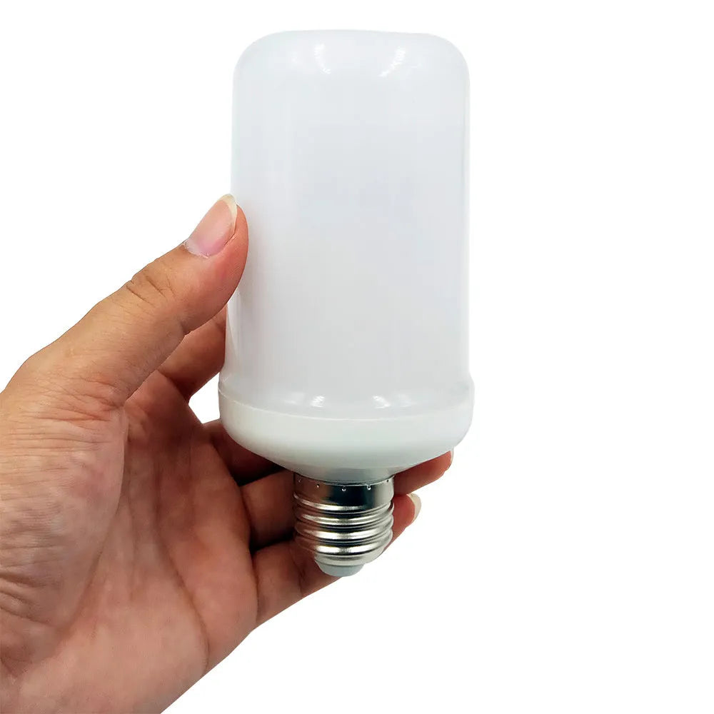 Decorative flame effect LED lamp bulb showing flickering fake fire lighting