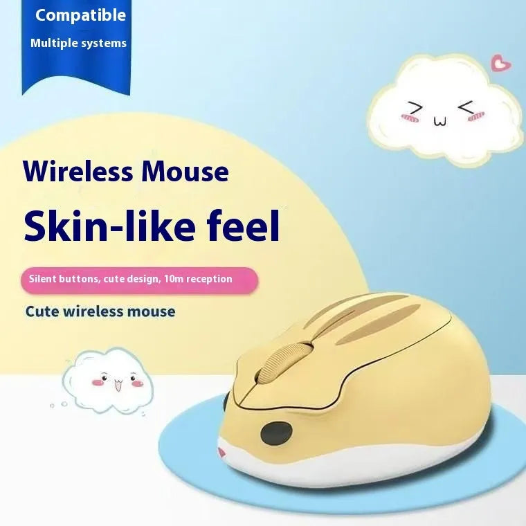 Yellow mute wireless Bluetooth computer mouse with compact hamster-inspired ergonomic shape.