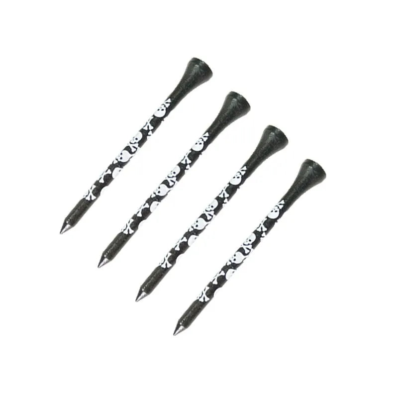Black skull print bamboo golf spikes in 70mm and 83mm lengths - 10-piece replacement set