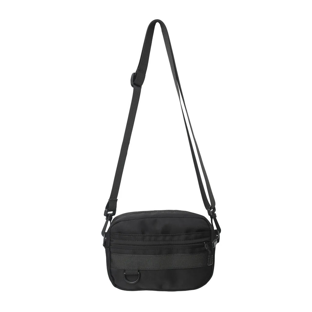 Men's nylon messenger bag in street fashion style with crossbody strap and sewing thread detailing