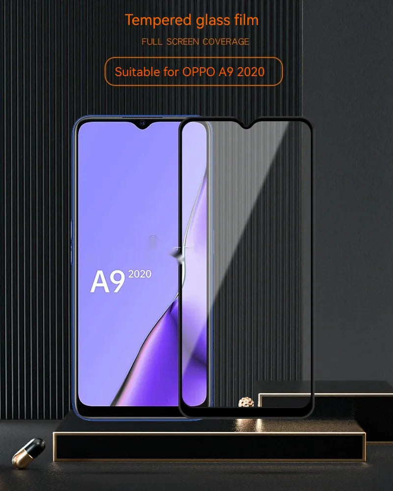 Black full glue tempered glass screen protector for OPPO A9 2020 smartphone