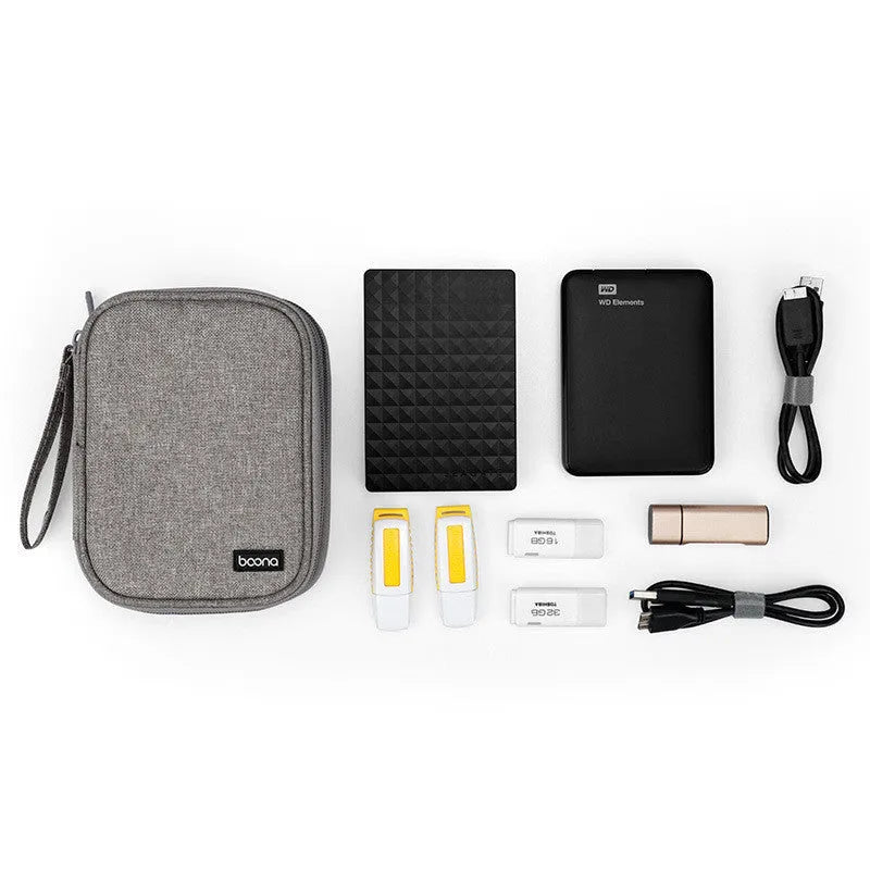 Oxford cloth hard disk storage bag for 2.5-inch drives in black and grey.