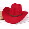 Men's western cowboy sun hat in imitation leather velvet, 59cm circumference, 10cm brim, available in multiple colours.