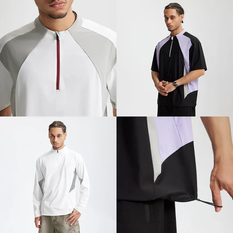 Men's solid colour lightweight polyester shirt with stitching detail in long sleeve and short sleeve styles