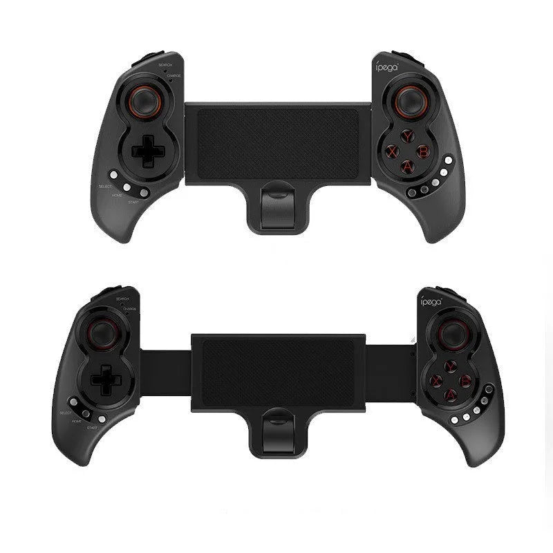 PG-9023 wireless telescopic game controller extended to hold a mobile phone.