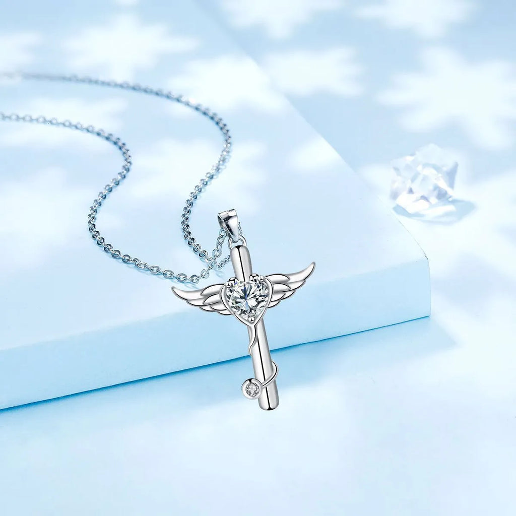 Copper electroplated necklace with a stethoscope-shaped pendant featuring a winged cross design.