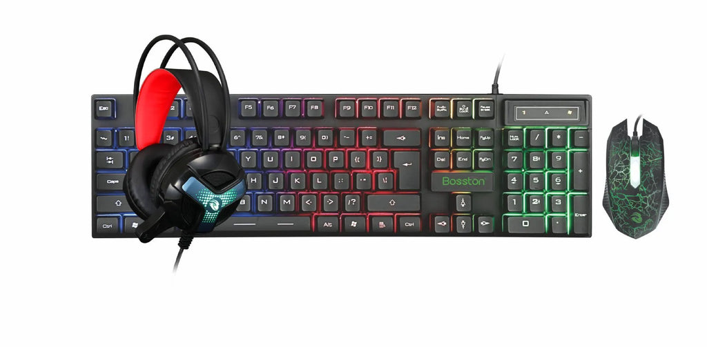 Thunder Wolf T800 four-piece gaming set with keyboard, mouse, headset and illuminated mouse pad