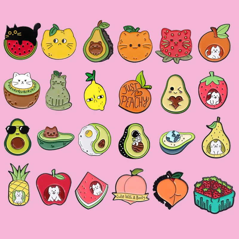 Colourful cartoon fruit metal brooch with European American style decorative design