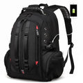 Black 16 inch Oxford cloth backpack with earphone hole, charging port, double shoulder straps and soft handle for notebook or tablet