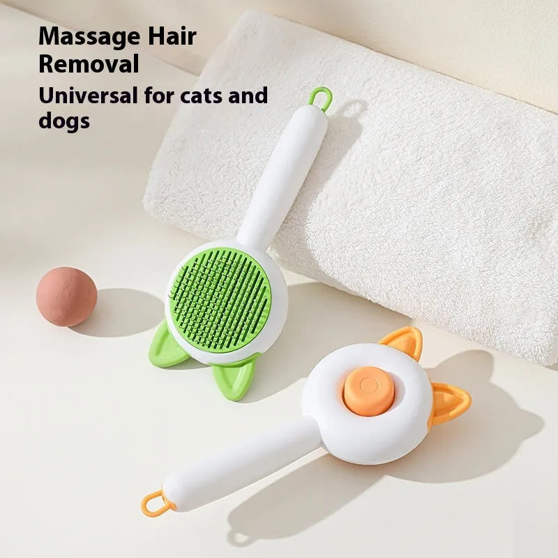 Greenish white self-cleaning pet grooming comb with stainless steel teeth for cats and dogs