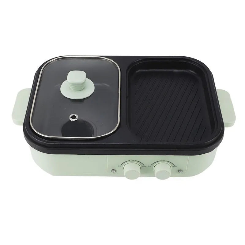 White or green electric caldron frying oven with mechanical controls and 1300W power rating