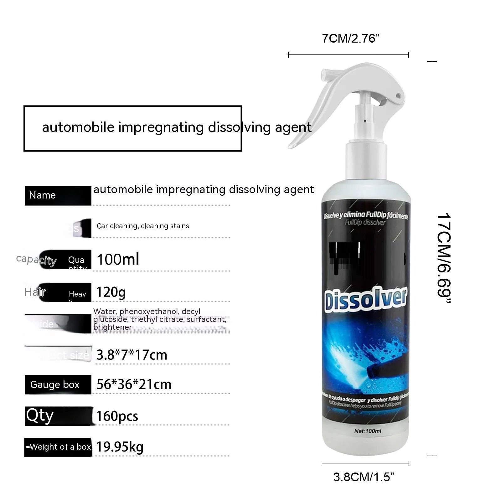 100ml car foam cleaning agent bottle for automotive interior seat and fabric stain removal