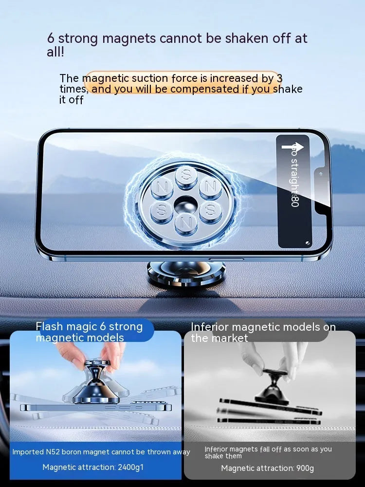 Shiny black magnetic car phone holder with suction cup dashboard mount