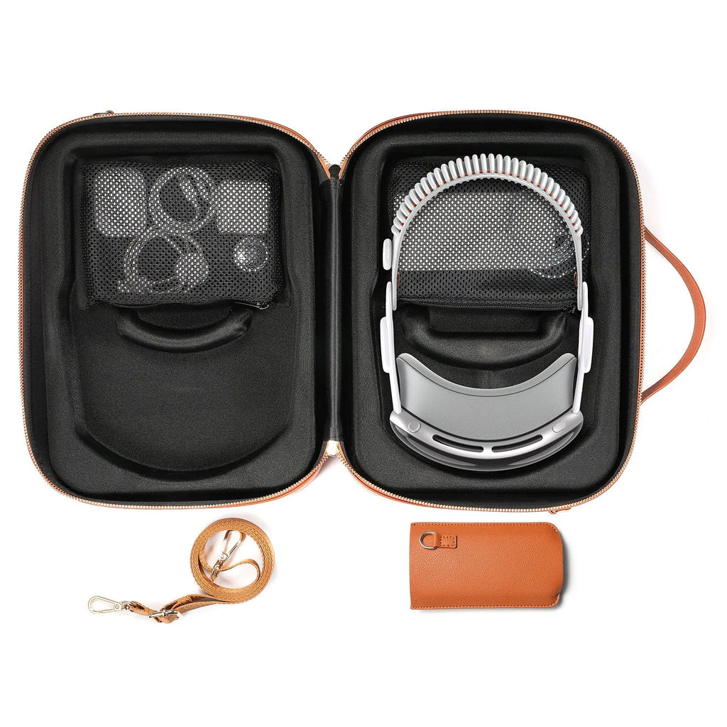 Black superfiber Vision Pro MR glasses storage box showing size and compact design.