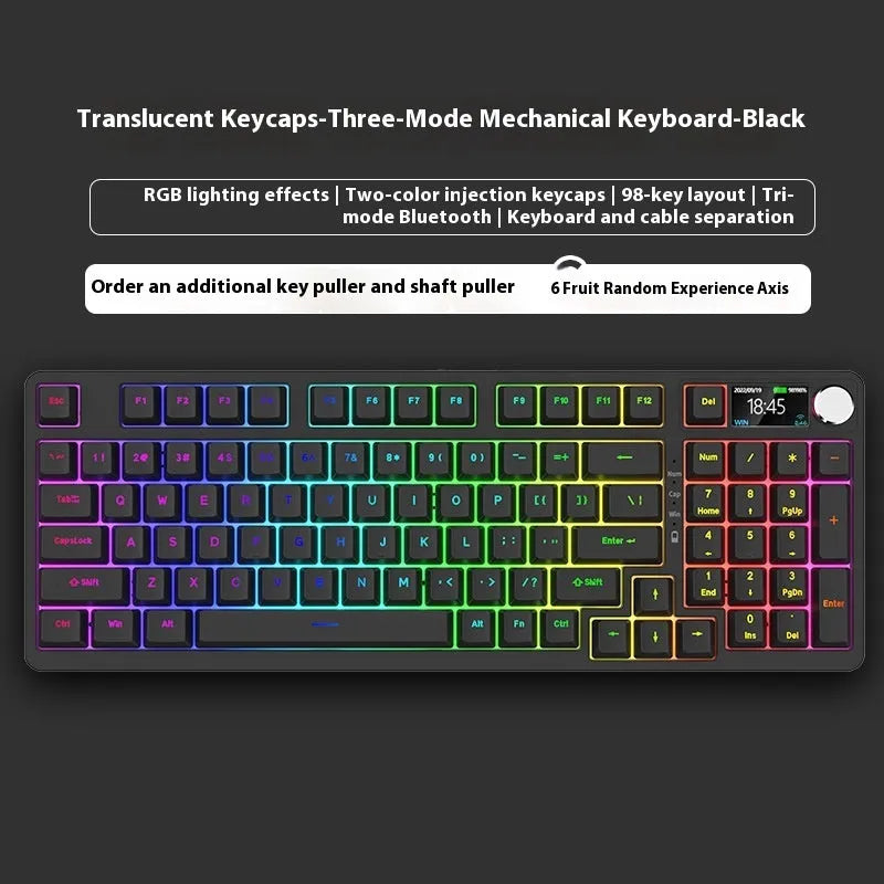 98-key wireless Bluetooth mechanical keyboard kit with metal control knob and multiple colour options