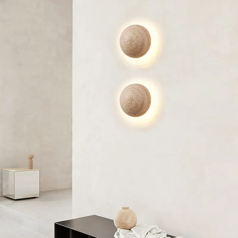 Yellow cave stone semicircle wall lamp with iron frame and pull switch