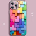 Colourful cartoon building block design on a soft silicone back cover case for iPhone.