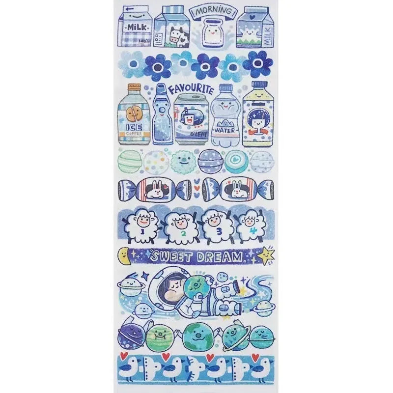 Cute cartoon character sticker for haemorrhoid tape packaging on Japanese paper.