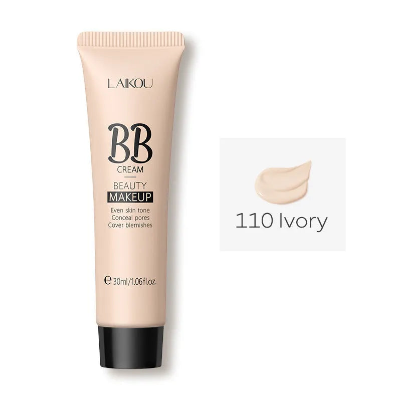 30ml bottle of BB cream showing nine shade options from light ivory to dark brown.