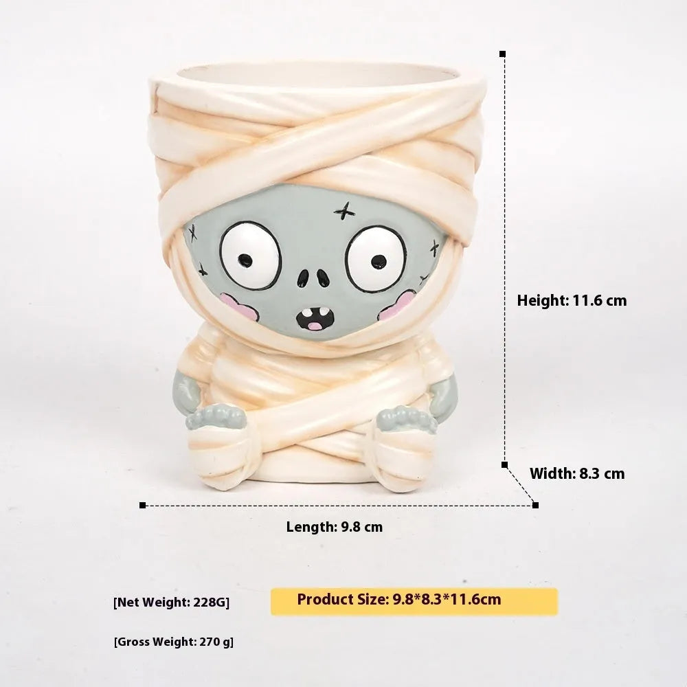 Halloween cartoon character resin flower pot decorations in four monster designs