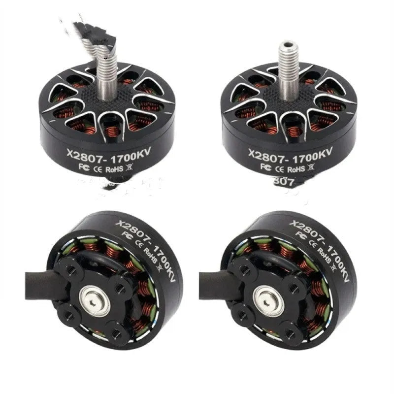 Black brushless DC motor with 1300KV, 1500KV, or 1700KV rating, below 36V, for crossing machines.