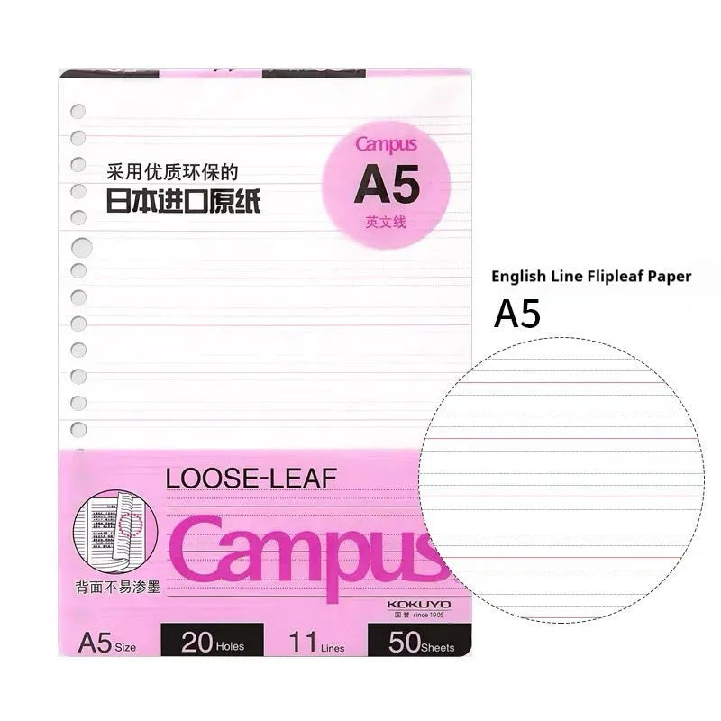 Refillable A5 and B5 spiral notebook with PP cover, shown in pastel cookie blue and plaid impression designs with loose-leaf paper.