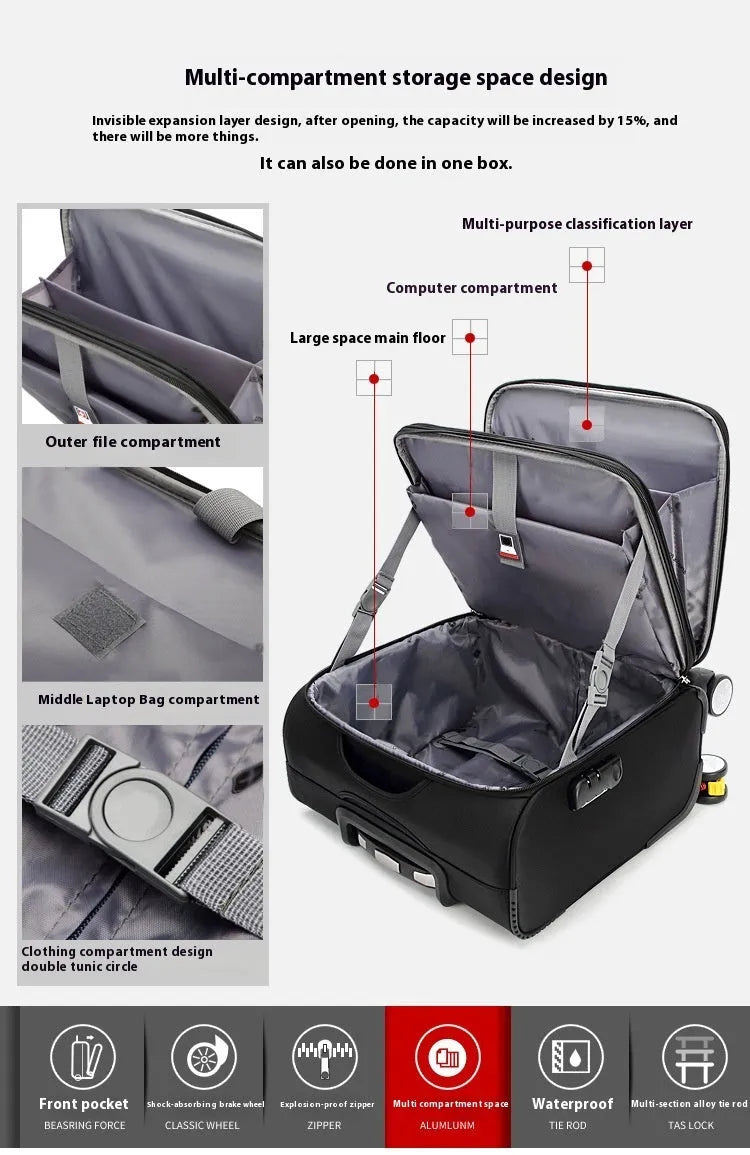 Black 18 inch Oxford cloth business suitcase with retractable handle and universal wheels