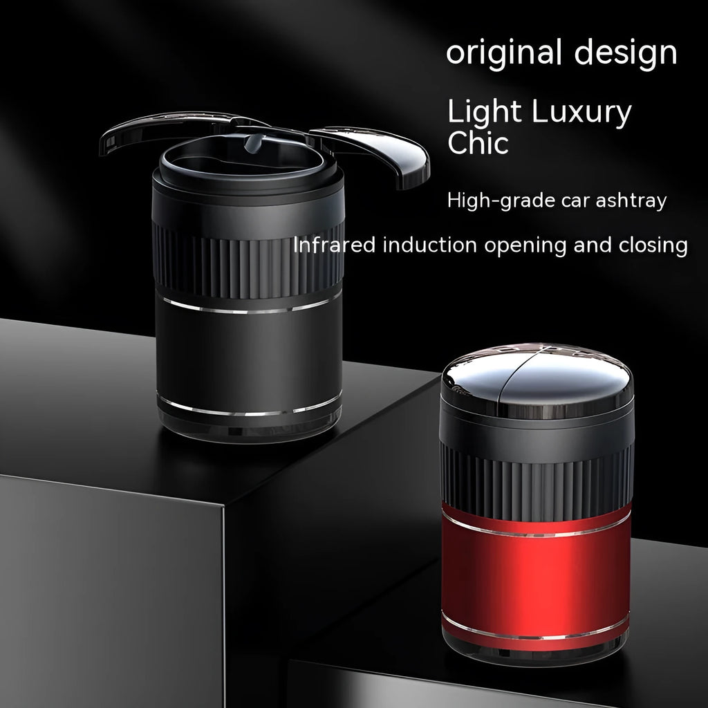 Automatic sensing touch infrared metal smart car ashtray with lid showing compact design