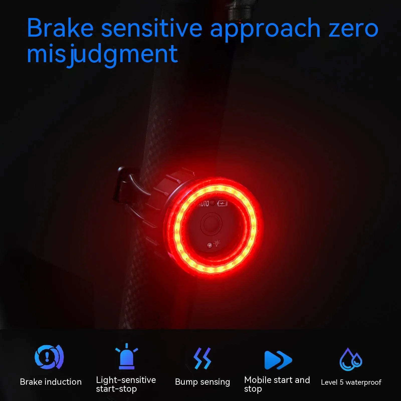 Black intelligent induction brake taillight for bicycles with seatpost mount.