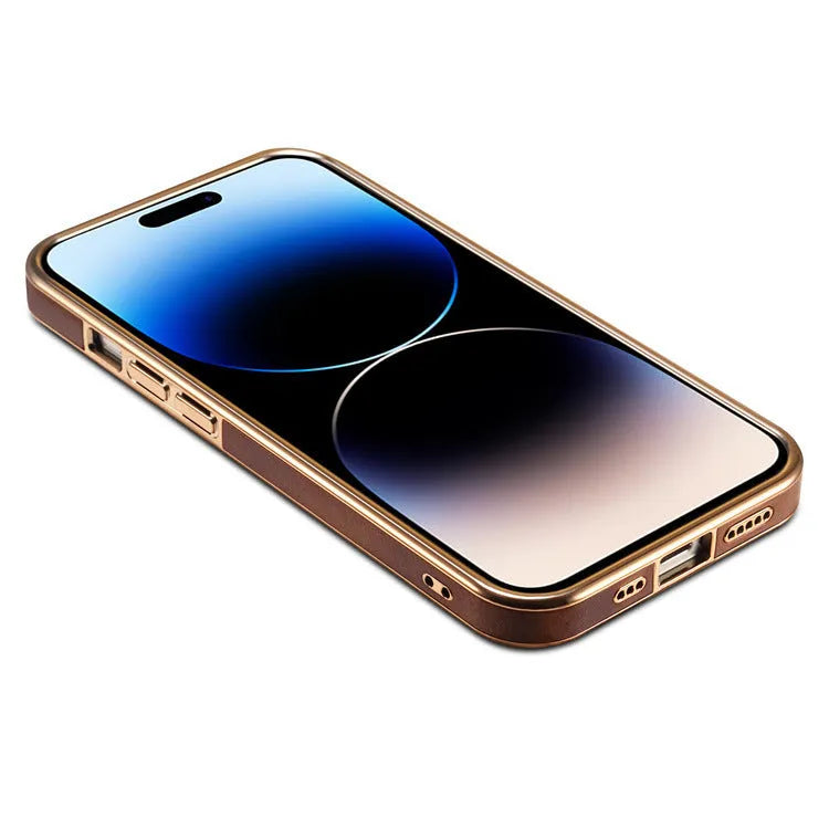 Handmade leather iPhone case in vintage oil wax leather with slim design and 360-degree protection