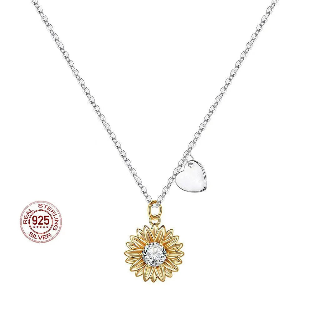 925 silver adjustable sunflower necklace for women with cross chain and geometric pendant
