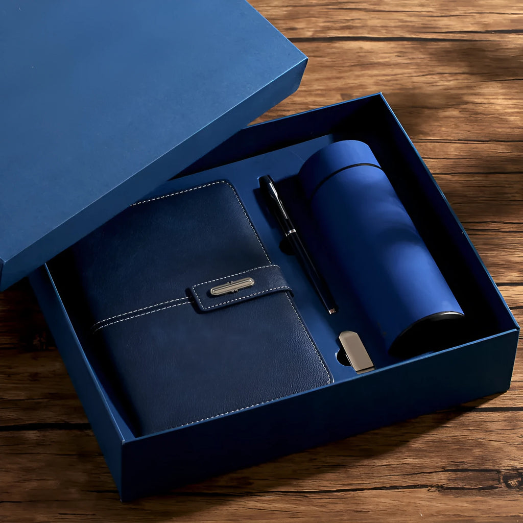 Customisable A5 notebook with imitation leather cover in various colour options on wood-free paper.