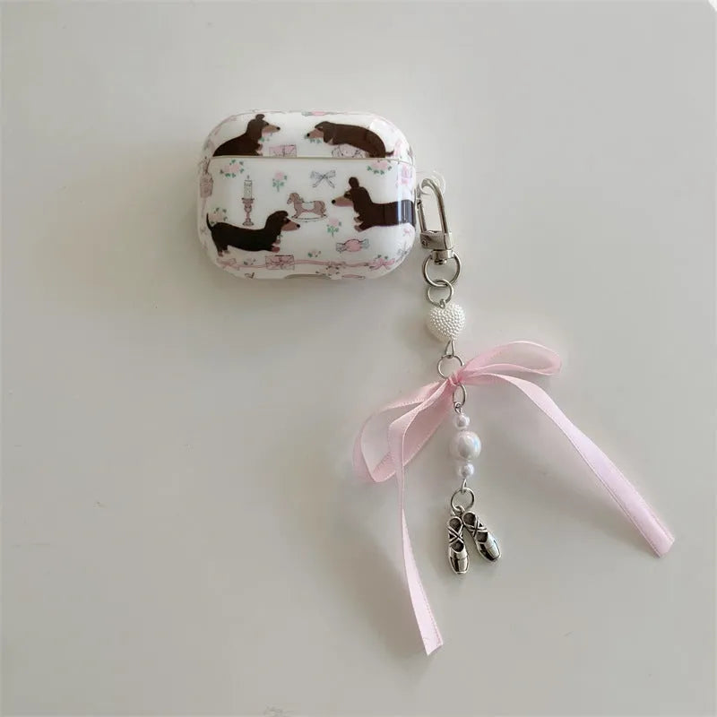 Floral sausage dog AirPods case cover in TPU soft shell with cartoon animal thermal transfer print