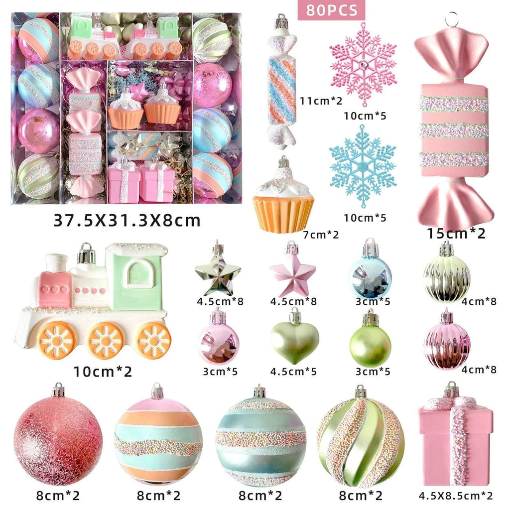 Christmas tree pendant decorations in macaron candy design, painted plastic, WW-24, 34, 58 or 80 candy pack set