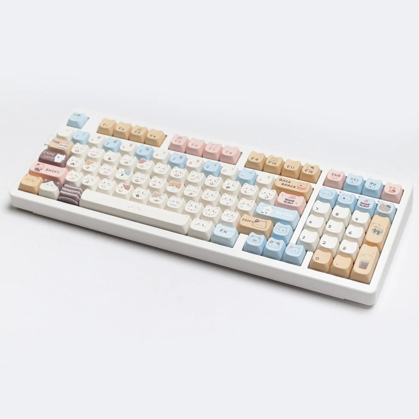 Sea salt cat themed PBT mechanical keyboard keycap set with March 7u spacebar supplement