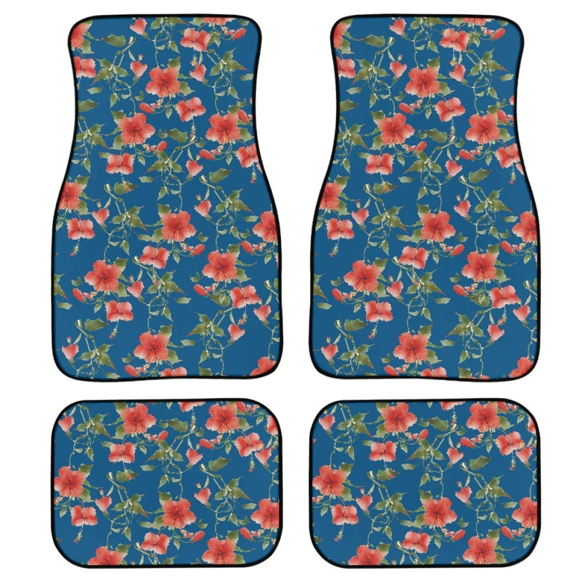 Black printed rubber car foot mat set with 20mm thickness, four-piece universal fit.