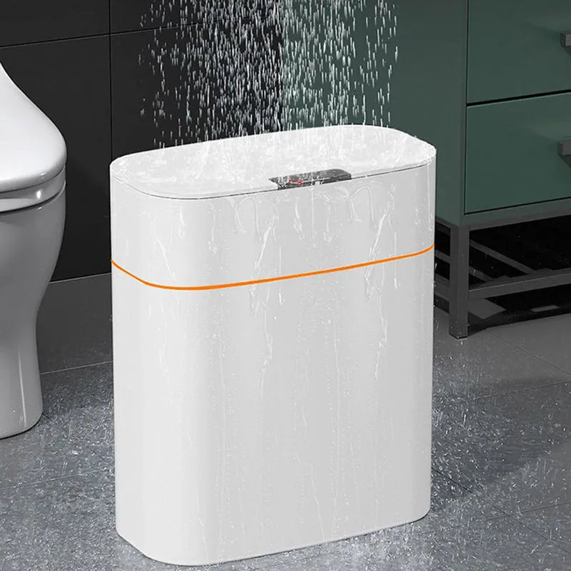 smart trash can with lid induction automatic dustbin in white