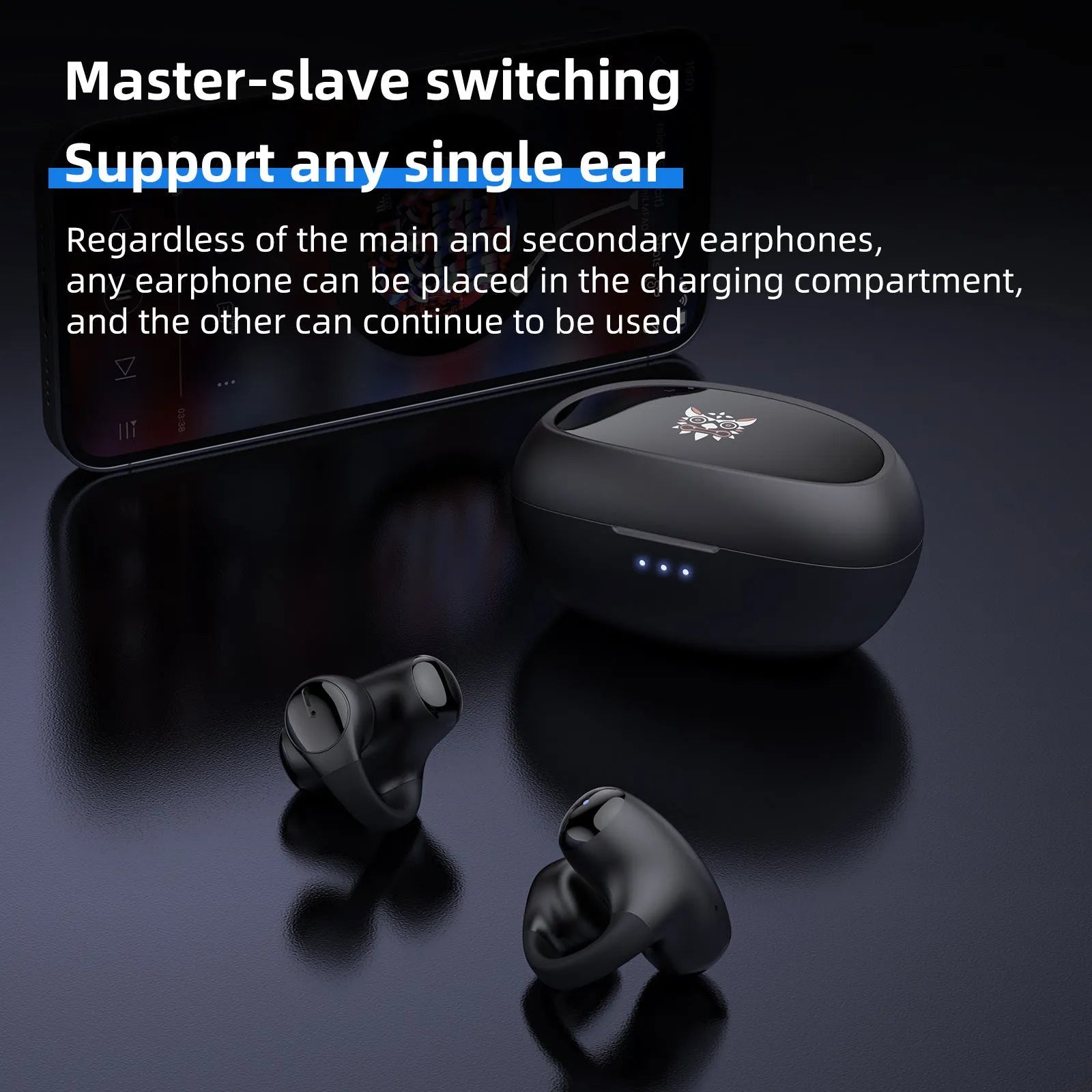 Black and white wireless Bluetooth sports headset with ear hook design for gaming and fitness.