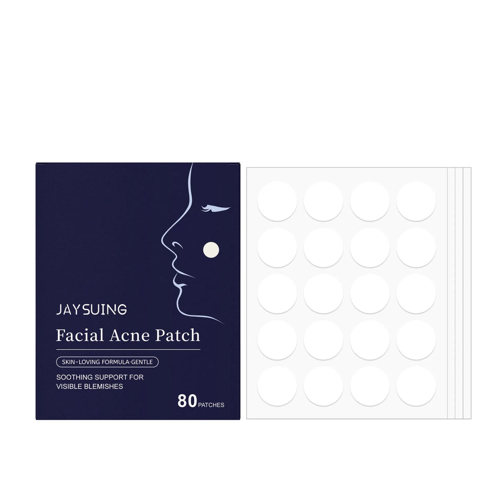80-count pack of gentle daily cleaning facial acne patches with hydrocolloid material