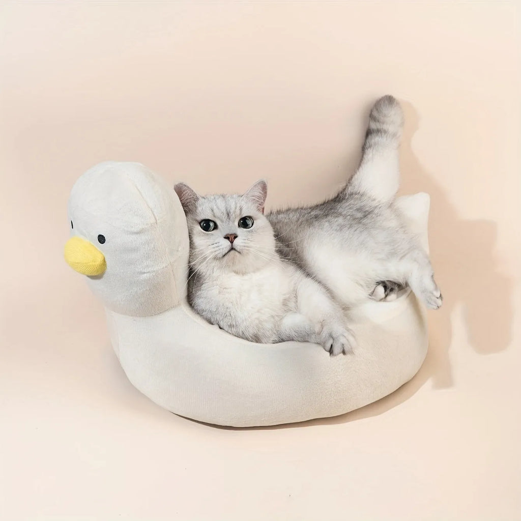 Blue duck shape fluffy pet bed for small dogs and cats with raised edges